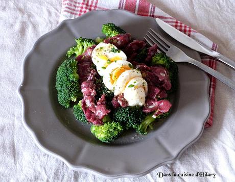 Salade tiède de brocolis aux gésiers de canard confits / Brocoli and duck gizzards warm salad