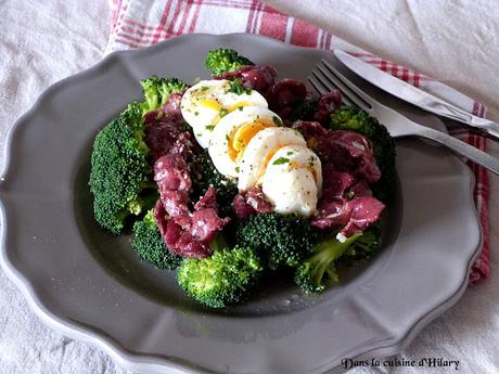 Salade tiède de brocolis aux gésiers de canard confits / Brocoli and duck gizzards warm salad