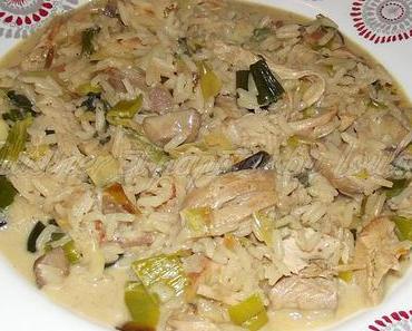 Riz au poulet poireaux champignons