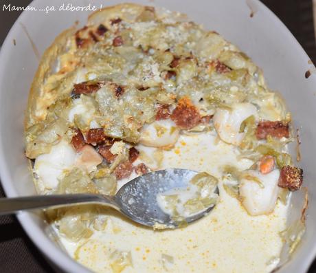 Gratin de St Jacques au chorizo et aux endives