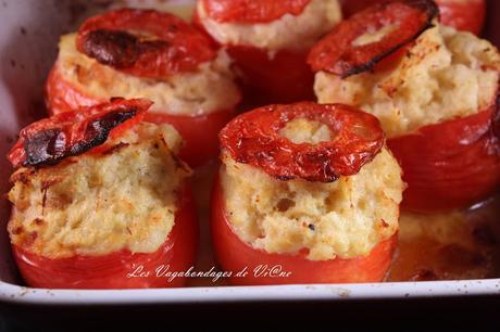 Tomates farcies aux pommes de terre, crevettes et cabillaud