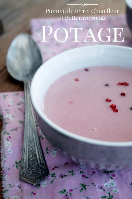 ©www.cuisinedetouslesjours.com - Potage pommes de terre, chou fleur et betterave rouge