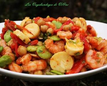 Salade crevettes, fèves, poivrons et autres