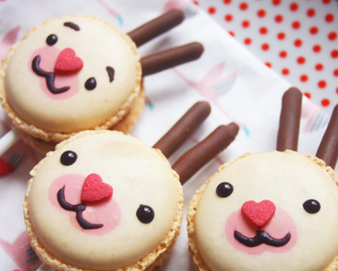 Macarons lapins de pâques au chocolat au lait et fève tonka