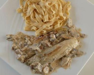 Endives forestières à la sauce moutarde et pâtes fraîches complètes