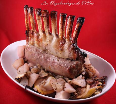 Carré d'agneau sur aubergine et topinambours