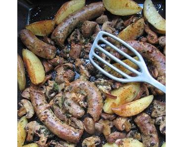 Saucisse de Toulouse confite & champignons au four