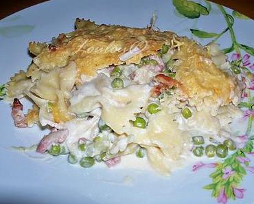 Gratin de pâtes aux lardons légumes chèvre