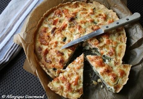 Tarte saumon, poireaux, épinards Bio, sans oeufs ni gluten.....