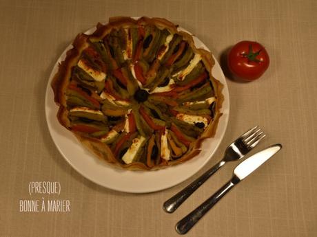 Tarte croustillante tapenade, ratatouille et feta en feuilles de brick