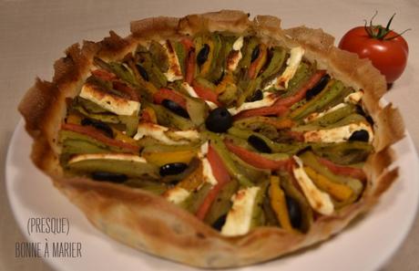 Tarte croustillante tapenade, ratatouille et feta en feuilles de brick