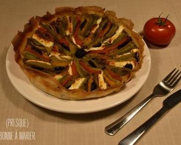 Tarte croustillante tapenade, ratatouille et feta en feuilles de brick