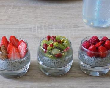 Verrines healthly aux graines de chia et lait de soja à la vanille (porridge)