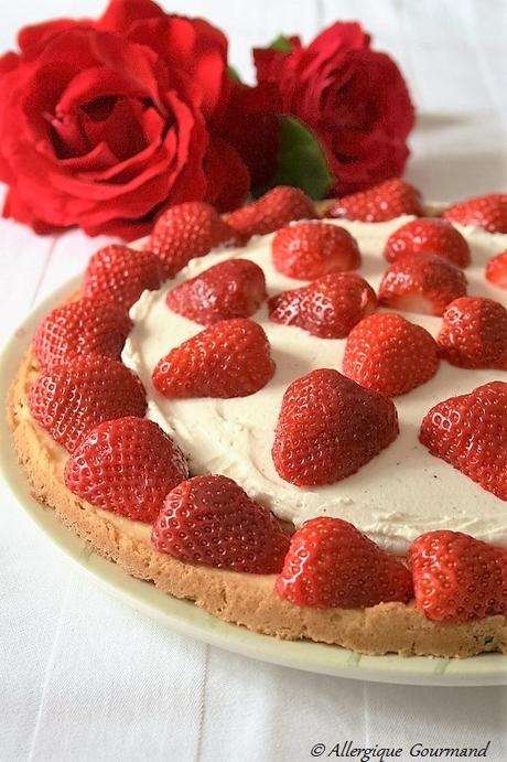 Tarte sablée aux fraises, crème mascarpone, Bio, sans oeufs, sans gluten