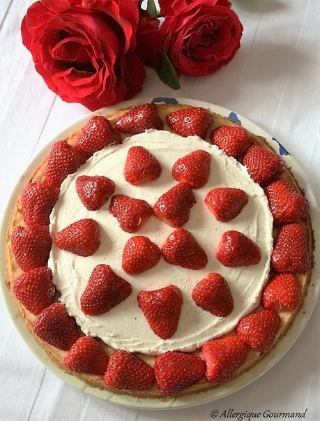 Tarte sablée aux fraises, crème mascarpone, Bio, sans oeufs, sans gluten