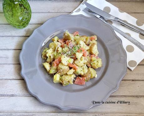 Salade de pommes de terre, truite fumée et graines germées / Potato salad with smoked trout and germed seeds