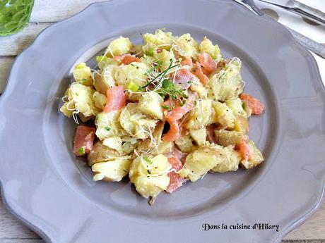 Salade de pommes de terre, truite fumée et graines germées / Potato salad with smoked trout and germed seeds