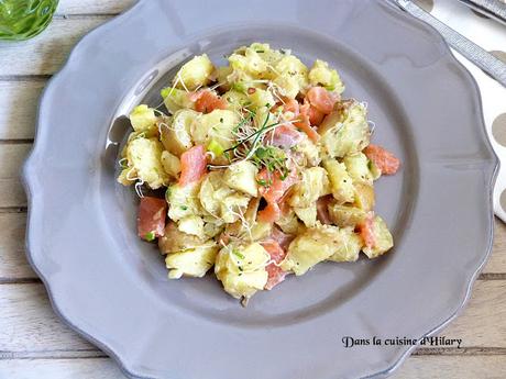 Salade de pommes de terre, truite fumée et graines germées / Potato salad with smoked trout and germed seeds