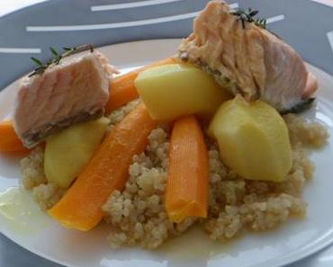 Couscous de quinoa au saumon et légumes nouveaux