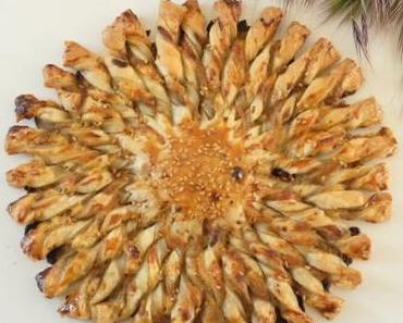 Soleil feuilleté au caviar d’aubergine et chèvre frais