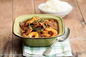 Crevettes et champignons Lou à la sauce tomate aux épices