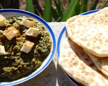 Epinards à l’indienne et naans au fromage express