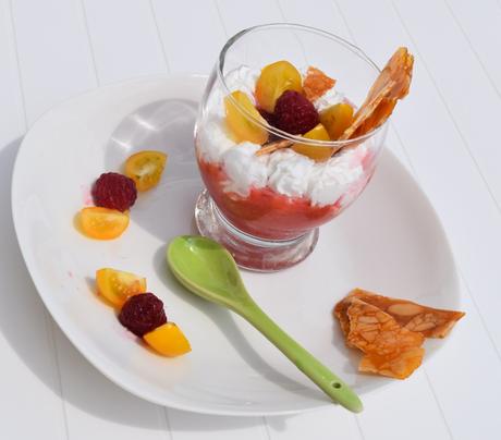 Verrine tomate, framboise et coco