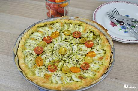 Tarte fine courgette, mozarella et pesto