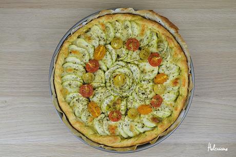 Tarte fine courgette, mozarella et pesto