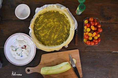 Tarte fine courgette, mozarella et pesto