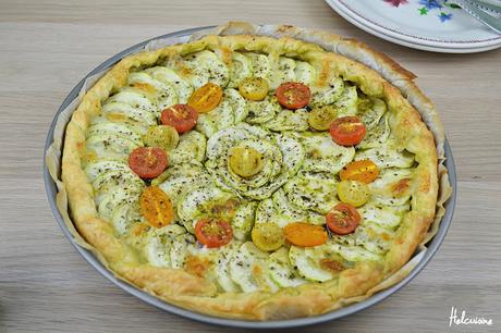 Tarte fine courgette, mozarella et pesto