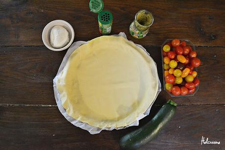 Tarte fine courgette, mozarella et pesto