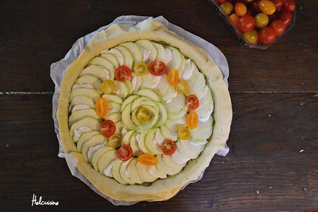 Tarte fine courgette, mozarella et pesto