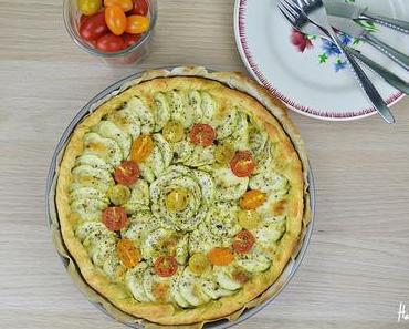 Tarte fine courgette, mozarella et pesto