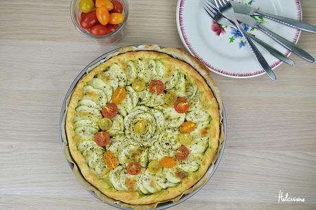 Tarte fine courgette, mozarella et pesto