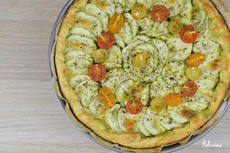 Tarte fine courgette, mozarella et pesto