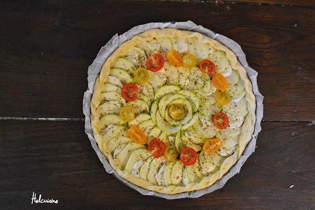 Tarte fine courgette, mozarella et pesto