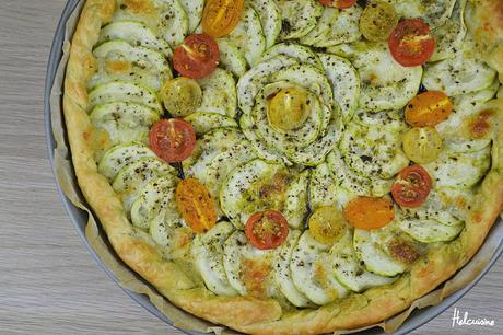 Tarte fine courgette, mozarella et pesto