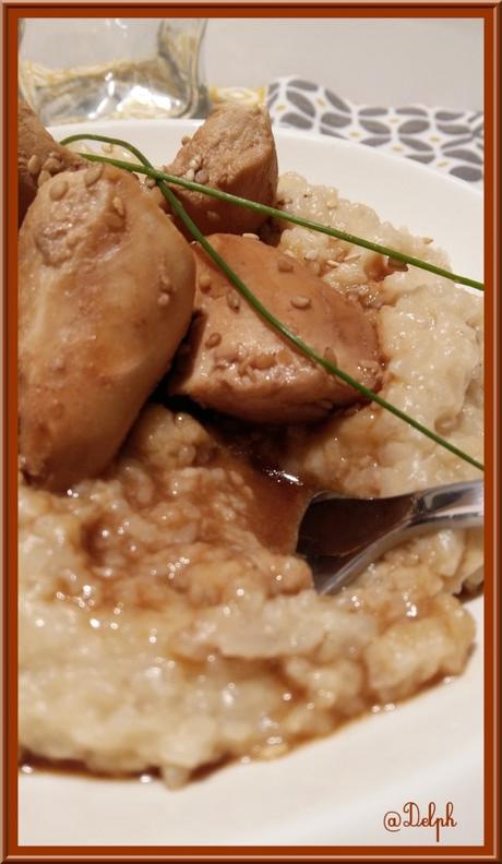 Risotto au poulet laqué à la bière