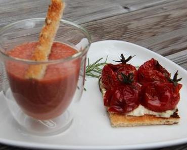 Milkshake à la tomate – tartine chèvre et tomates confites