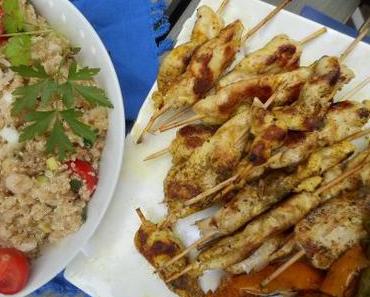 Mini-brochettes de poulet mariné {citron-huile d’olive-cumin}
