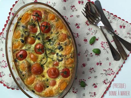 Clafoutis aux tomates cerise et aux olives {Défi Culinaire #18}