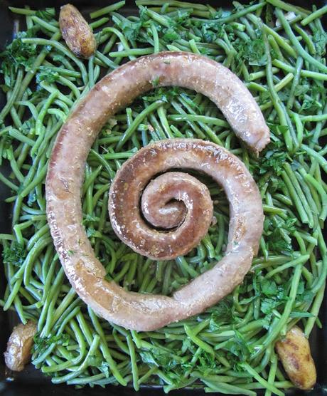 Saucisse de Toulouse confite & haricots verts persillés