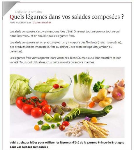 «Revue de blogs» pour des salades estivales à base de légumes sur «Cuisinons les légumes – Prince de Bretagne»!…