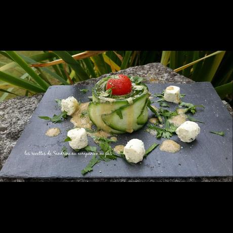 fleurs de concombre, tomate, boursin en vinagrette