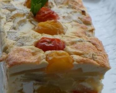 Flan de courgette blanche, tomates cerises & Feta