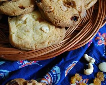 Cookies raisin blond, noix de cajou, chocolat blanc