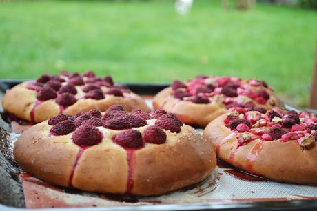 Tartelettes levées framboises et pralines roses