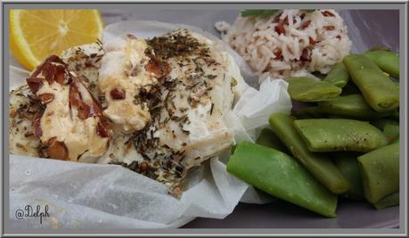 Filet de Loup en papillote au thym citron et nougat.