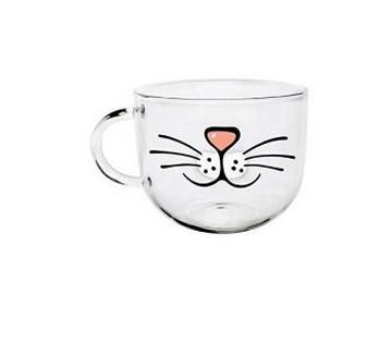 Cartoon tasse en verre haute température résistant transparent l'eau tasse en verre Motif chat